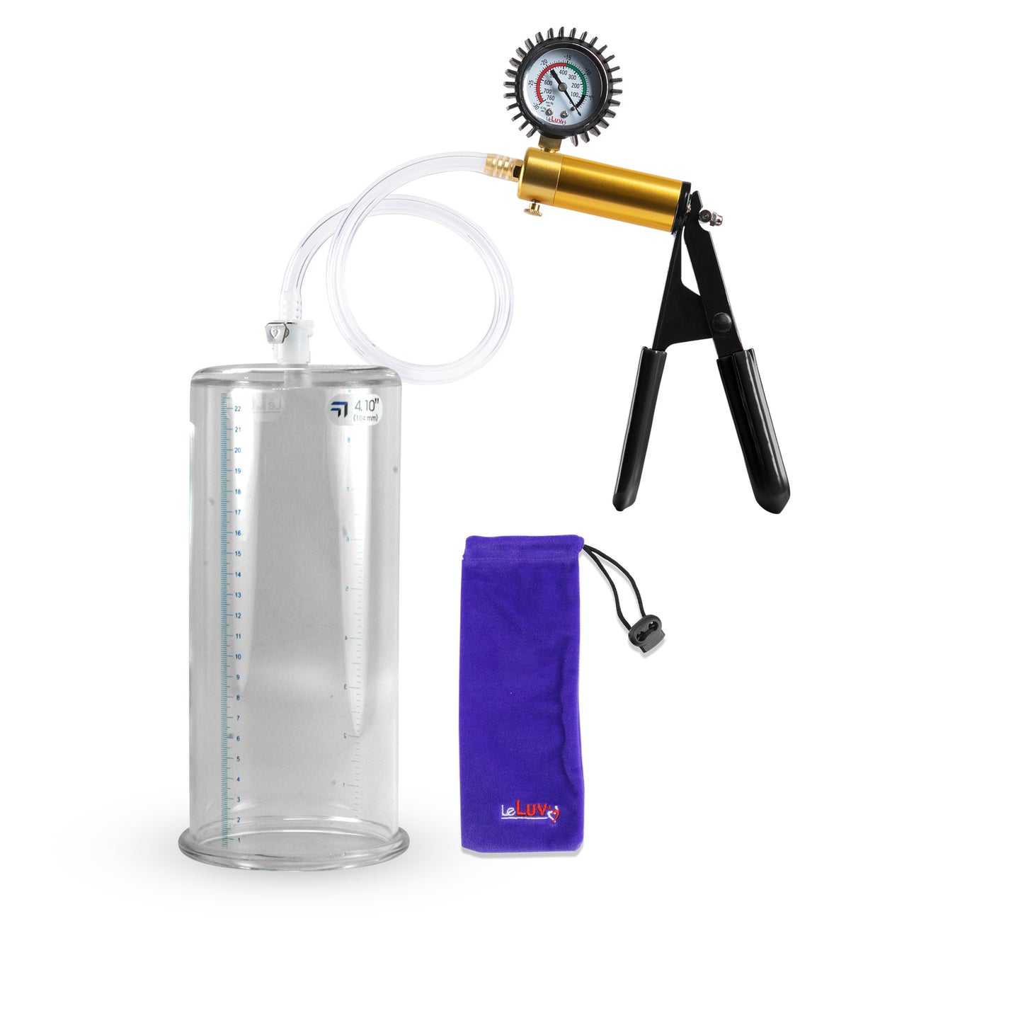 Ultima Brass Black Penis Pump | Rubber Grip, Clear Hose + Protected Gauge | 9" x 4.10" Round Flange Cylinder 