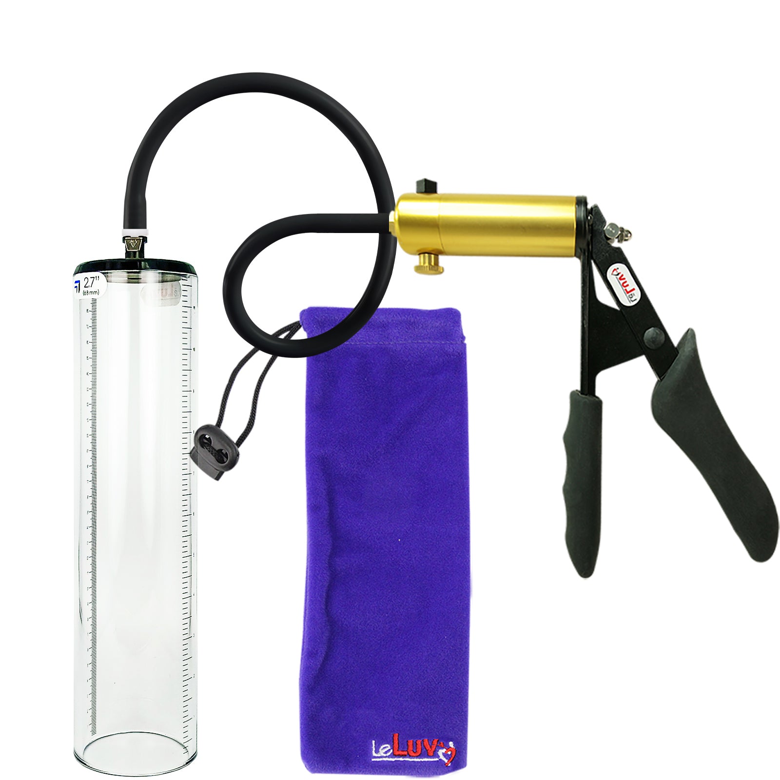 Ultima Brass Black Penis Pump | Silicone Grip, Silicone Hose - 12" x 2.7" Thick-Walled Cylinder