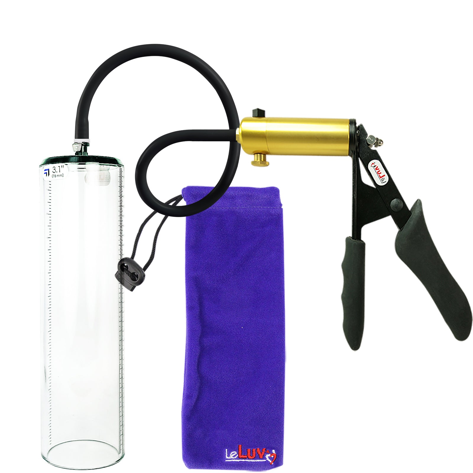 Ultima Brass Black Penis Pump | Silicone Grip, Silicone Hose - 12" x 3.1" Thick-Walled Cylinder