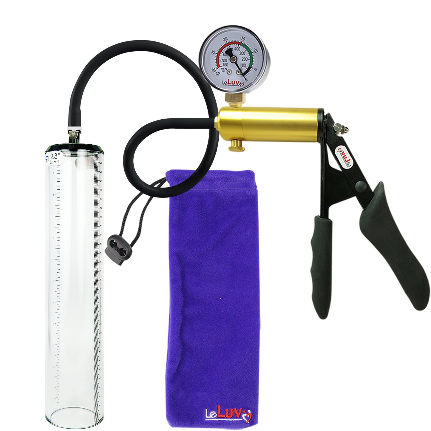 Ultima Brass Black Penis Pump | Silicone Grip, Silicone Hose + Gauge | 12" x 2.3" Thick-Walled Cylinder