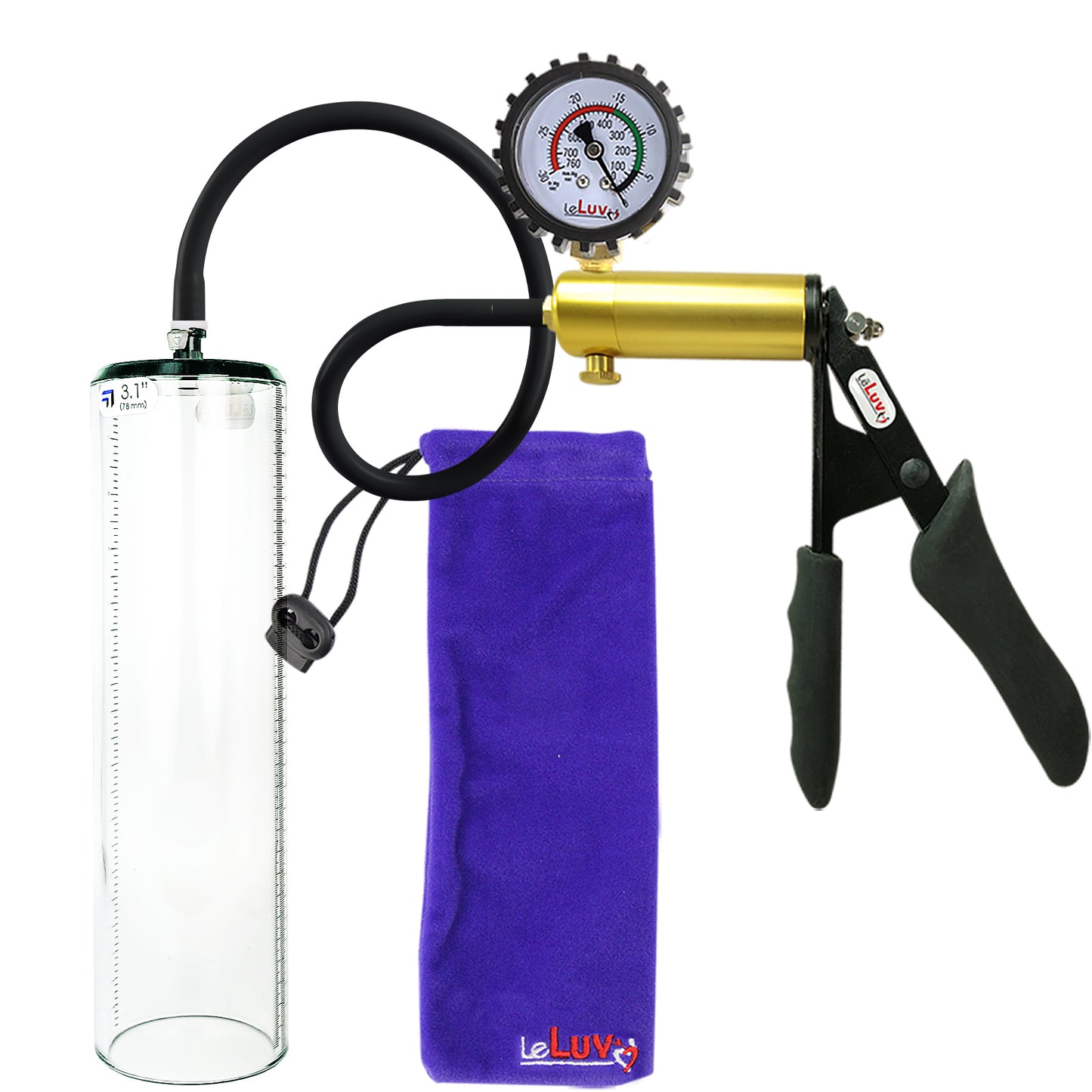 Ultima Brass Black Penis Pump | Silicone Grip, Silicone Hose + Protected Gauge | 12" x 3.1" Thick-Walled Cylinder