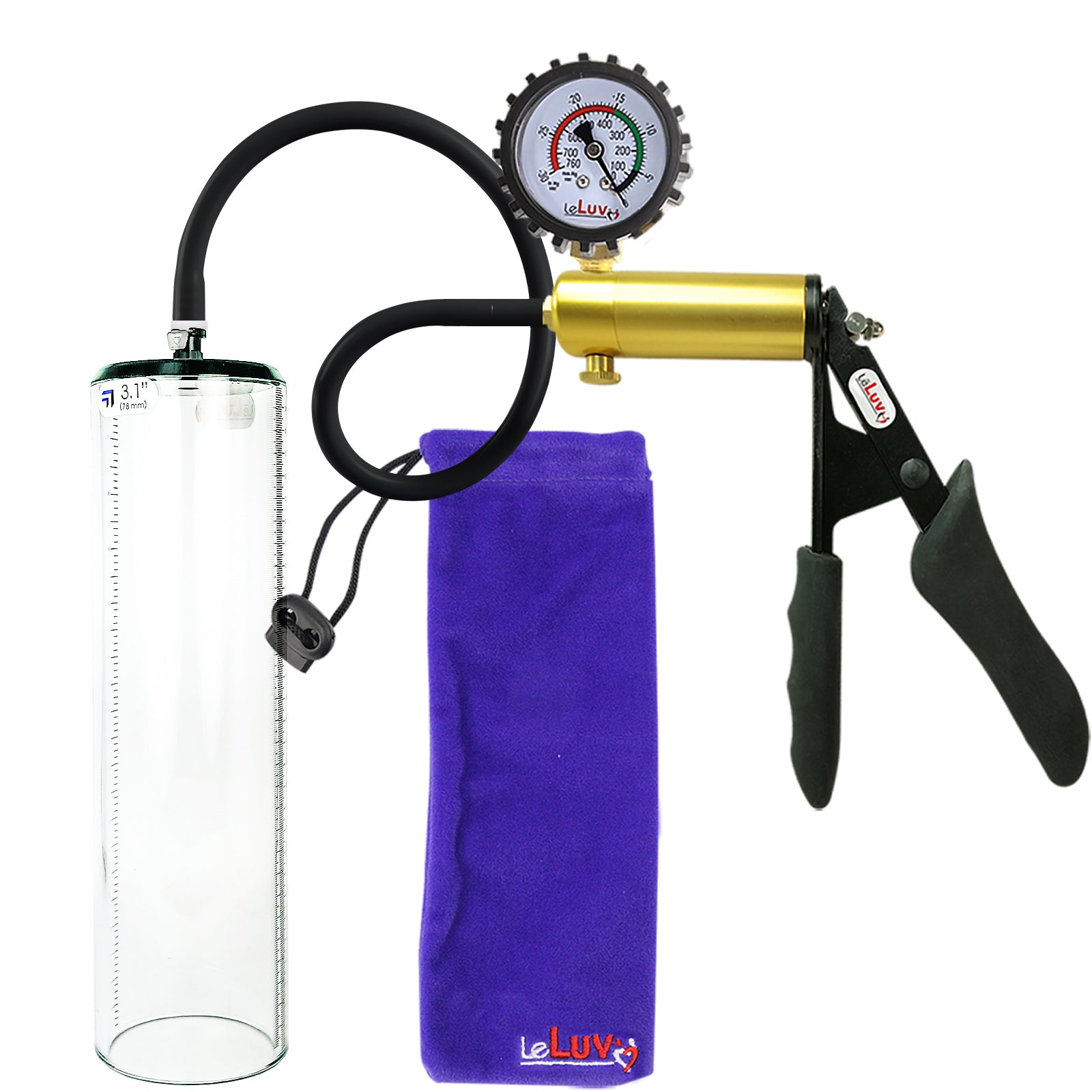 Ultima Brass Black Penis Pump | Silicone Grip, Silicone Hose + Protected Gauge | 12" x 3.1" Thick-Walled Cylinder