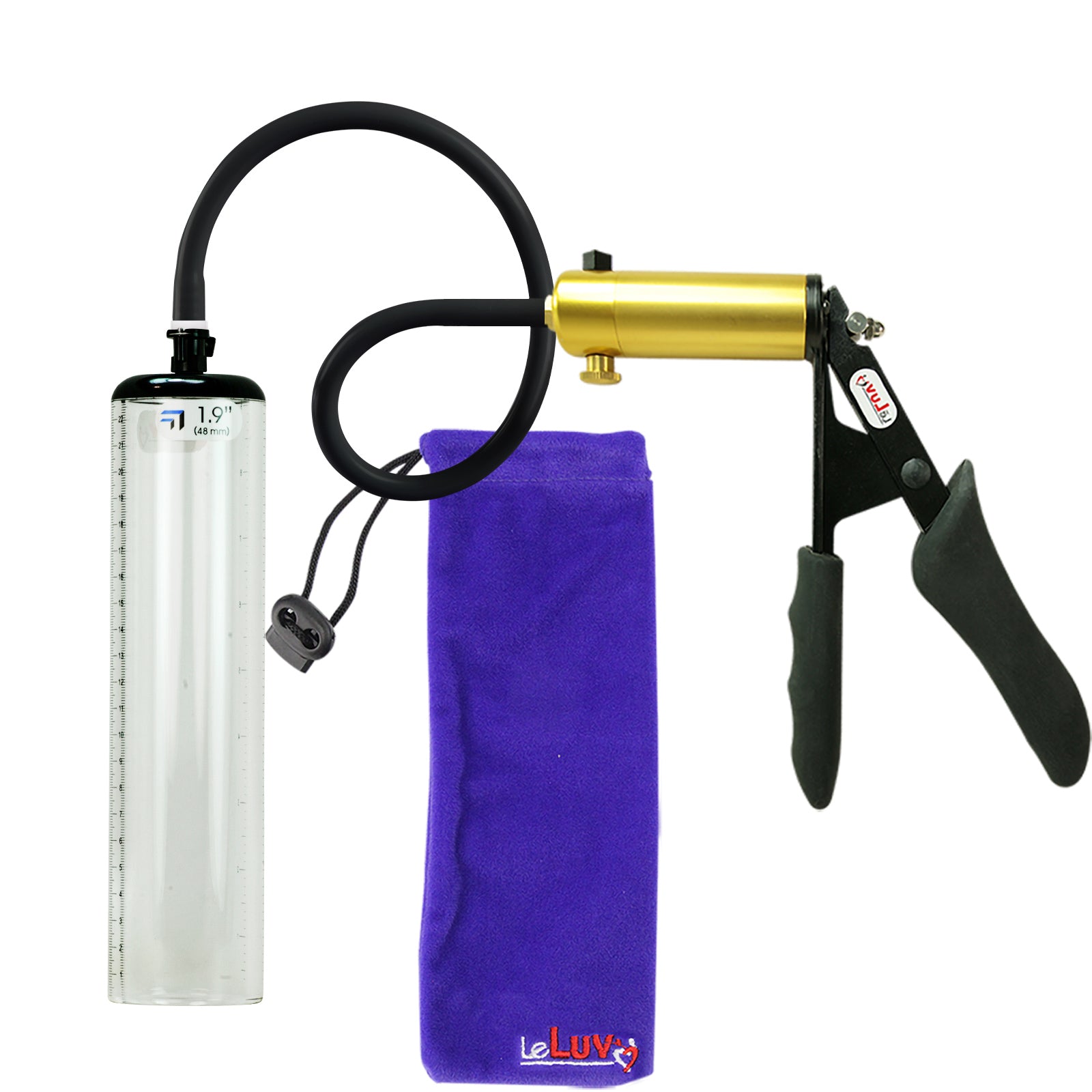 Ultima Brass Black Penis Pump | Silicone Grip, Silicone Hose - 9" x 1.9" Thick-Walled Cylinder