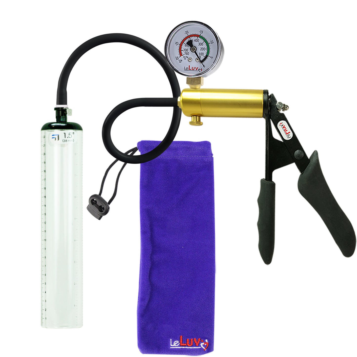 Ultima Brass Black Penis Pump | Silicone Grip, Silicone Hose + Gauge | 9" x 1.5" Thick-Walled Cylinder