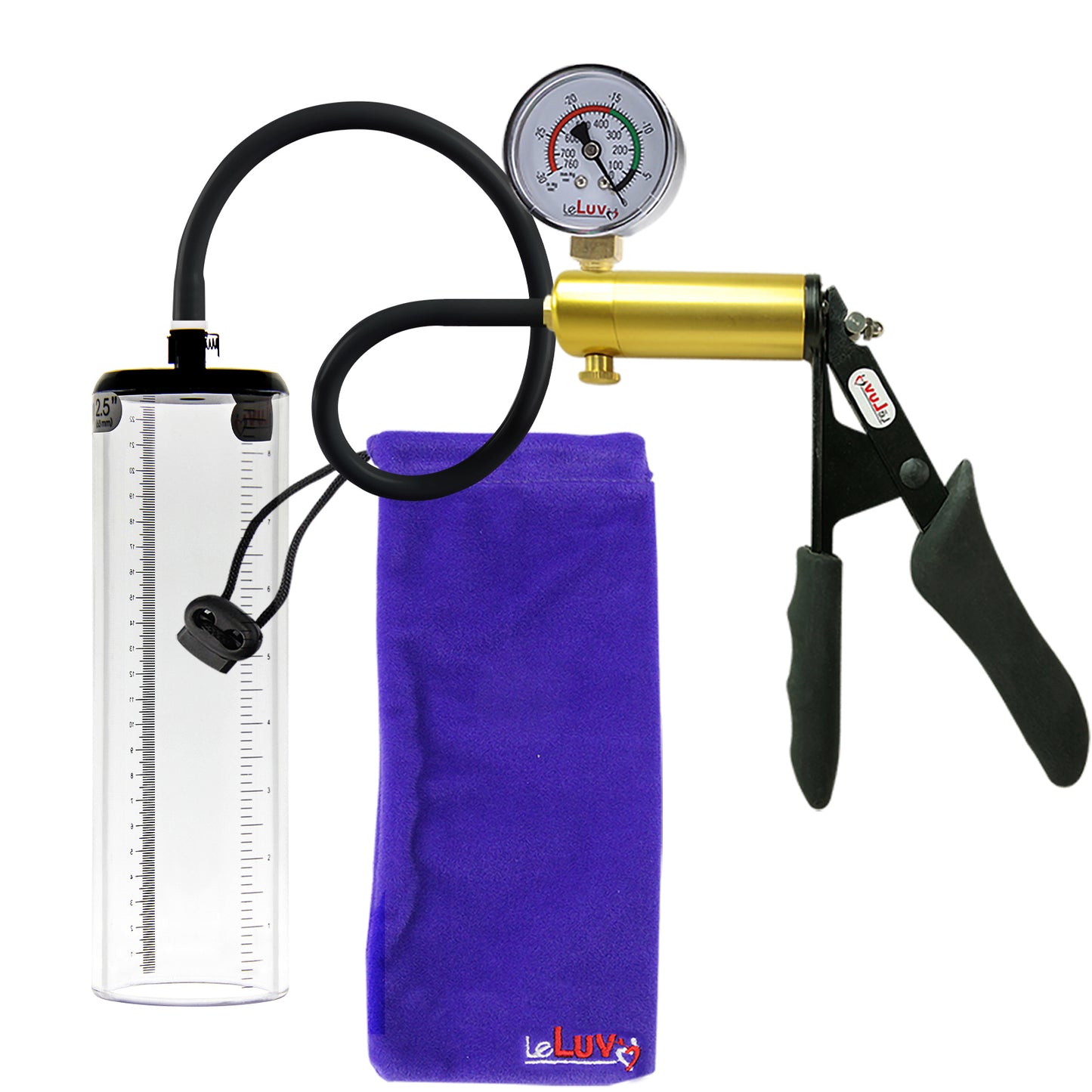 Ultima Brass Black Penis Pump | Silicone Grip, Silicone Hose + Gauge | 9" x 2.5" Thick-Walled Cylinder