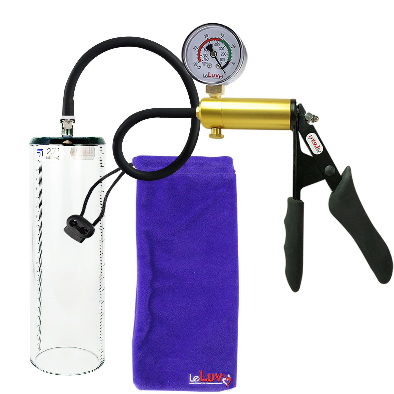Ultima Brass Black Penis Pump | Silicone Grip, Silicone Hose + Gauge | 9" x 2.7" Thick-Walled Cylinder