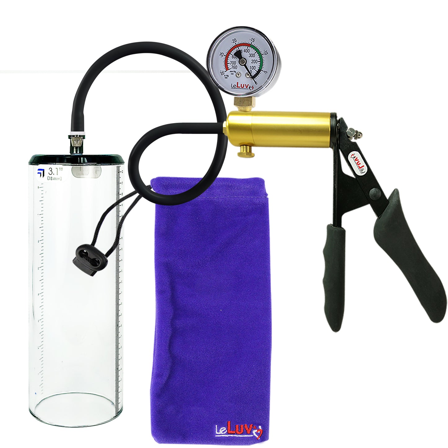 Ultima Brass Black Penis Pump | Silicone Grip, Silicone Hose + Gauge | 9" x 3.1" Thick-Walled Cylinder
