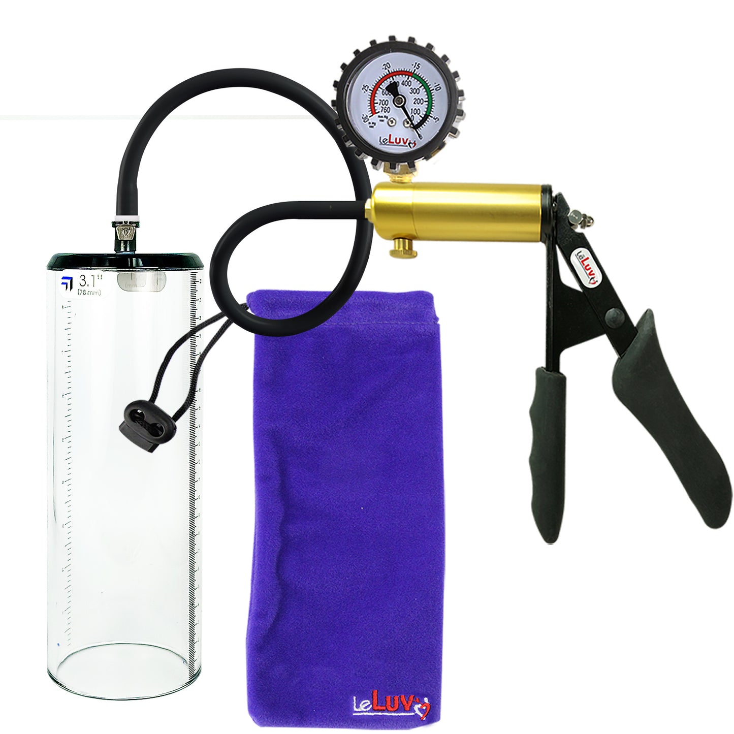 Ultima Brass Black Penis Pump | Silicone Grip, Silicone Hose + Protected Gauge | 9" x 3.1" Thick-Walled Cylinder