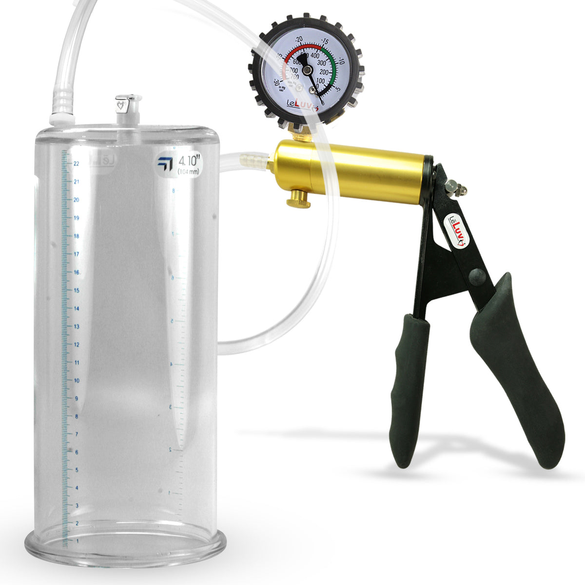 Ultima Brass Black Penis Pump | Silicone Grip, Clear Hose + Protected Guage | 9" x 4.10" Cylinder  