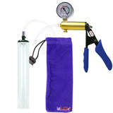 Ultima Brass Blue Penis Pump | Silicone Grip, Clear Hose + Gauge | 12" x 1.7" Thick-Walled Cylinder