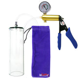 Ultima Brass Blue Penis Pump | Silicone Grip, Clear Hose + Gauge | 12" x 3.1" Thick-Walled Cylinder
