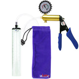 LeLuv® Brass Ultima Penis Pump - Blue  Silicone Grips, Clear Hose with Thick-Walled Cylinders