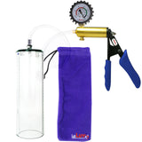 Ultima Brass Blue Penis Pump | Silicone Grip, Clear Hose + Protected Gauge | 12" x 3.1" Thick-Walled Cylinder