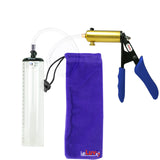 Ultima Brass Blue Penis Pump | Silicone Grip, Clear Hose - 9" x 1.9" Thick-Walled Cylinder