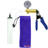 Ultima Brass Blue Penis Pump | Silicone Grip, Clear Hose + Gauge | 9" x 1.5" Thick-Walled Cylinder