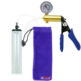 Ultima Brass Blue Penis Pump | Silicone Grip, Clear Hose + Gauge | 9" x 1.7" Thick-Walled Cylinder