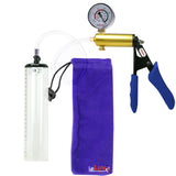 Ultima Brass Blue Penis Pump | Silicone Grip, Clear Hose + Gauge | 9" x 1.9" Thick-Walled Cylinder