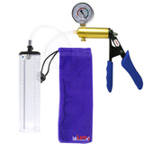 Ultima Brass Blue Penis Pump | Silicone Grip, Clear Hose + Gauge | 9" x 2.1" Thick-Walled Cylinder