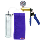 Ultima Brass Blue Penis Pump | Silicone Grip, Clear Hose + Gauge | 9" x 2.3" Thick-Walled Cylinder