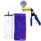 Ultima Brass Blue Penis Pump | Silicone Grip, Clear Hose + Gauge | 9" x 3.1" Thick-Walled Cylinder