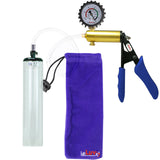 Ultima Brass Blue Penis Pump | Silicone Grip, Clear Hose + Protected Gauge | 9" x 1.7" Thick-Walled Cylinder