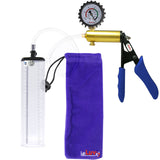 Ultima Brass Blue Penis Pump | Silicone Grip, Clear Hose + Protected Gauge | 9" x 2.1" Thick-Walled Cylinder