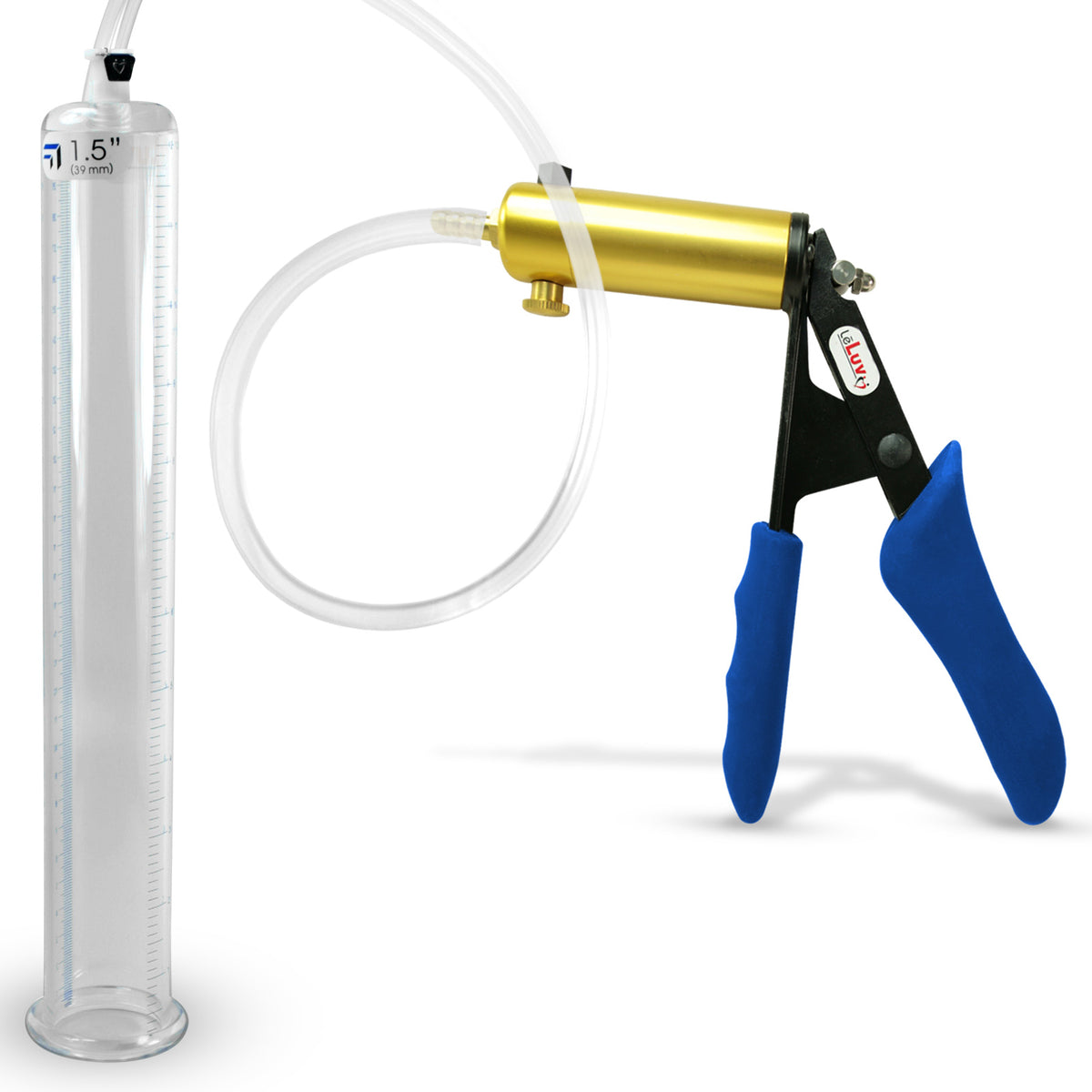 Ultima Brass Blue Silicone Grip, Clear Hose | Penis Pump + 12" x 1.50" Cylinder
