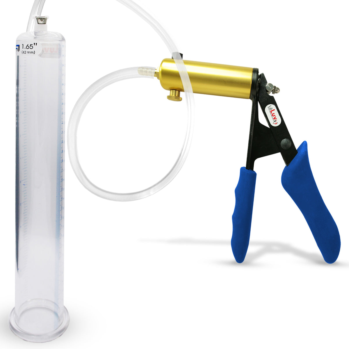 Ultima Brass Blue Silicone Grip, Clear Hose | Penis Pump | 12" x 1.65" Cylinder