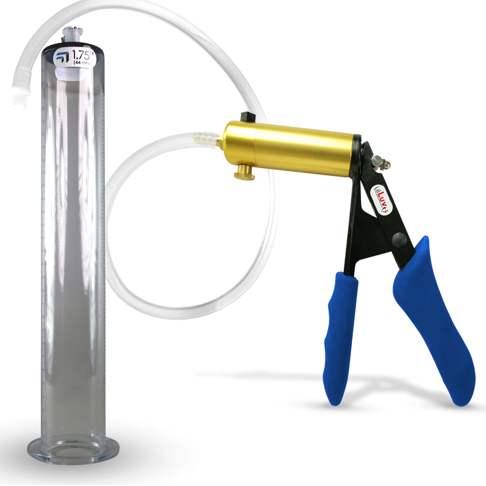 Ultima Brass Blue Silicone Grip, Clear Hose | Penis Pump + 12" x 1.75" Wide Flange Cylinder