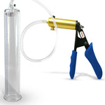 Ultima Brass Blue Silicone Grip, Clear Hose | Penis Pump + 12" x 2.00" Cylinder