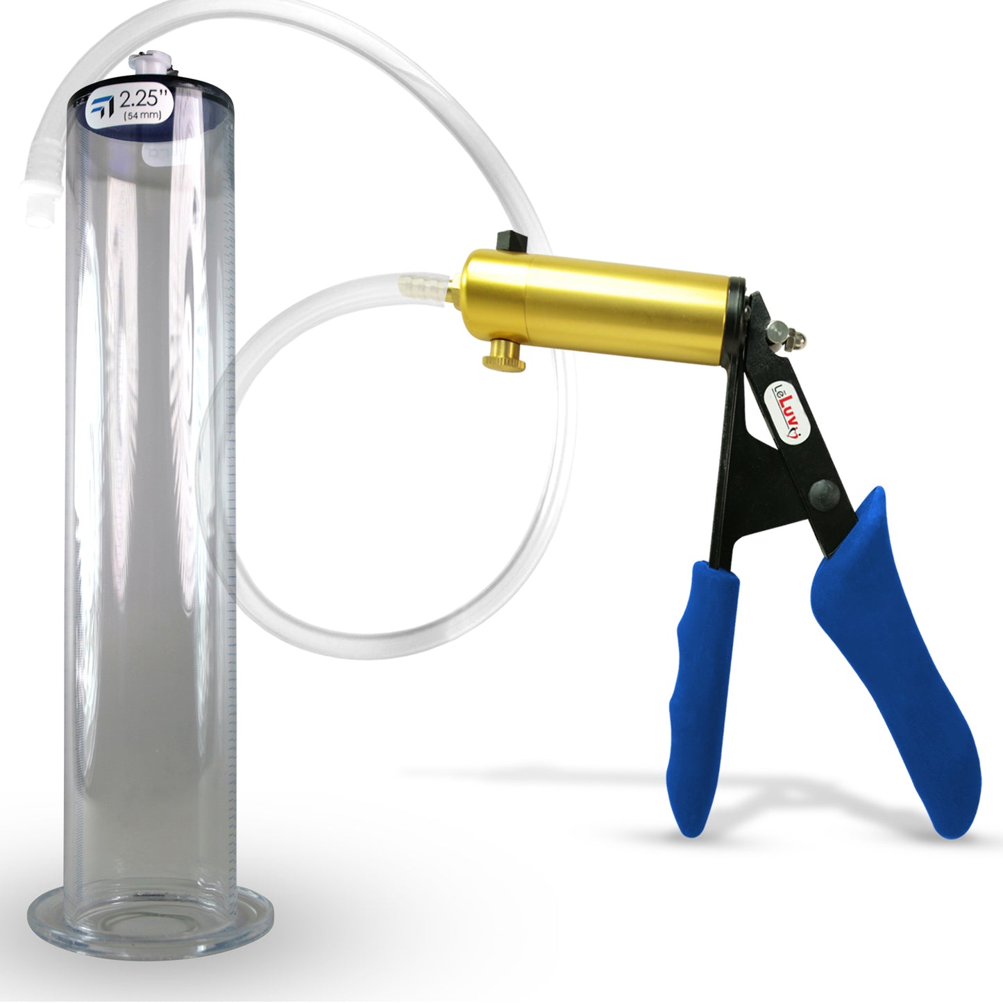 Ultima Brass Blue Silicone Grip, Clear Hose | Penis Pump + 12" x 2.25" Wide Flange Cylinder