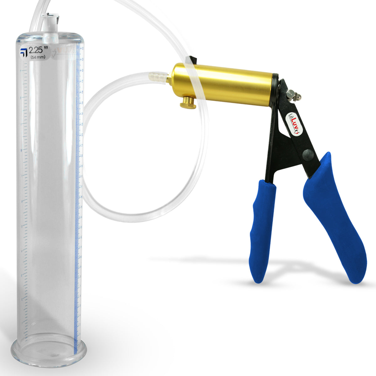 Ultima Brass Blue Silicone Grip, Clear Hose | Penis Pump + 12" x 2.25" Cylinder