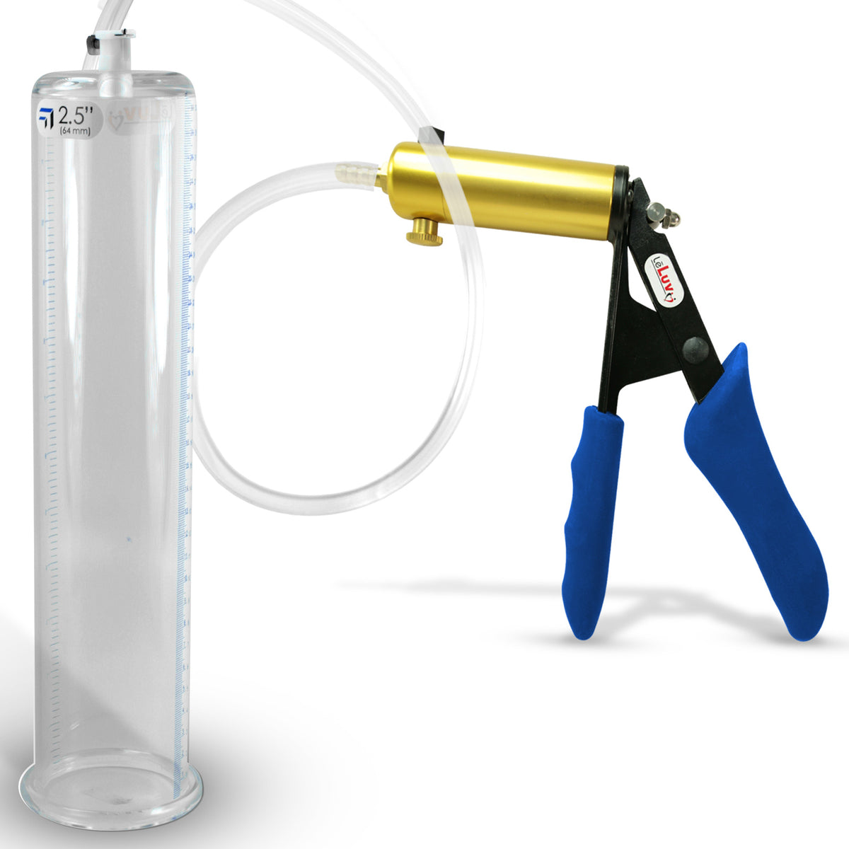 Ultima Brass Blue Silicone Grip, Clear Hose | Penis Pump + 12" x 2.50" Cylinder