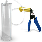 Ultima Brass Blue Silicone Grip, Clear Hose | Penis Pump + 12" x 3.25" Cylinder