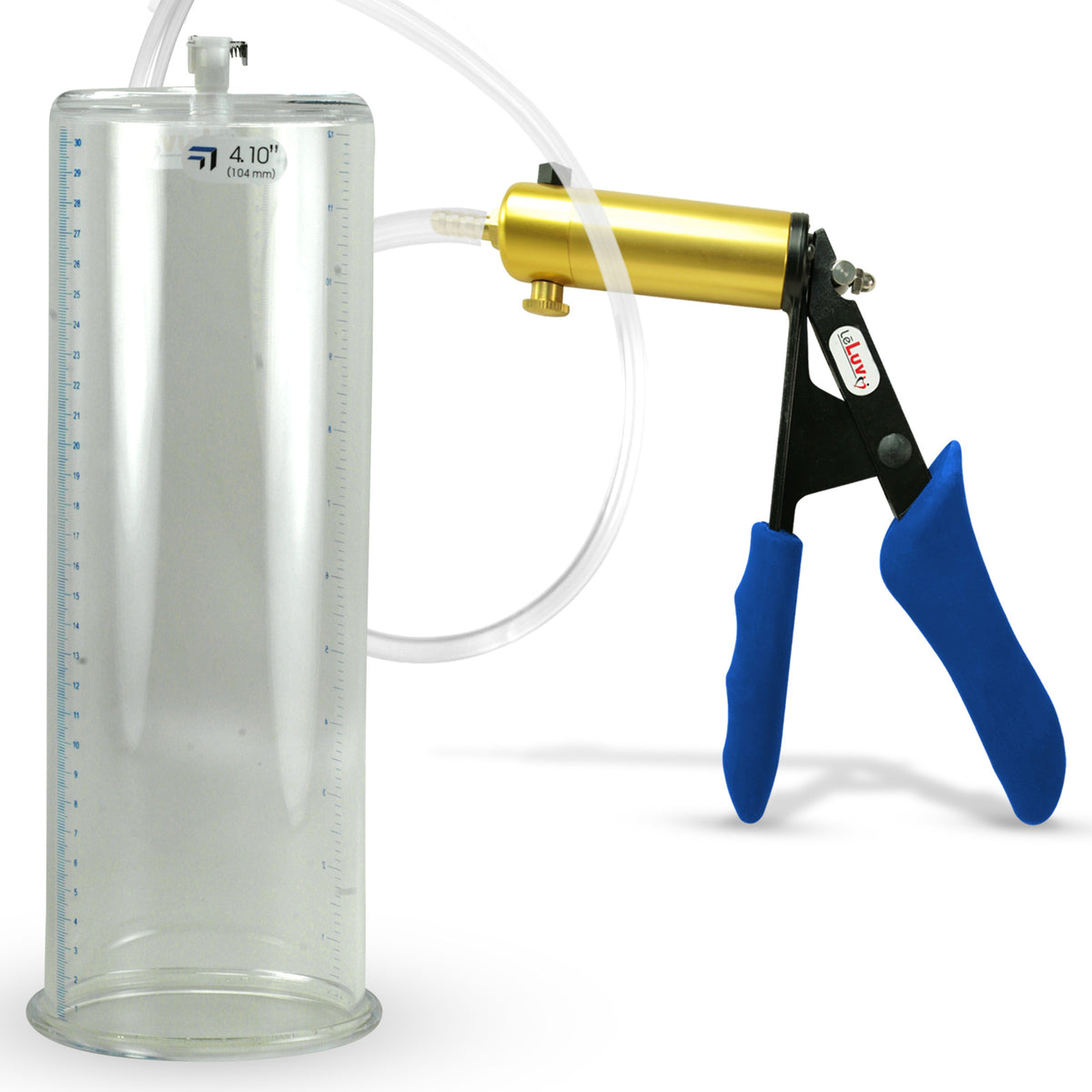 Ultima Brass Blue Silicone Grip, Clear Hose | Penis Pump | 12" x 4.10" Cylinder