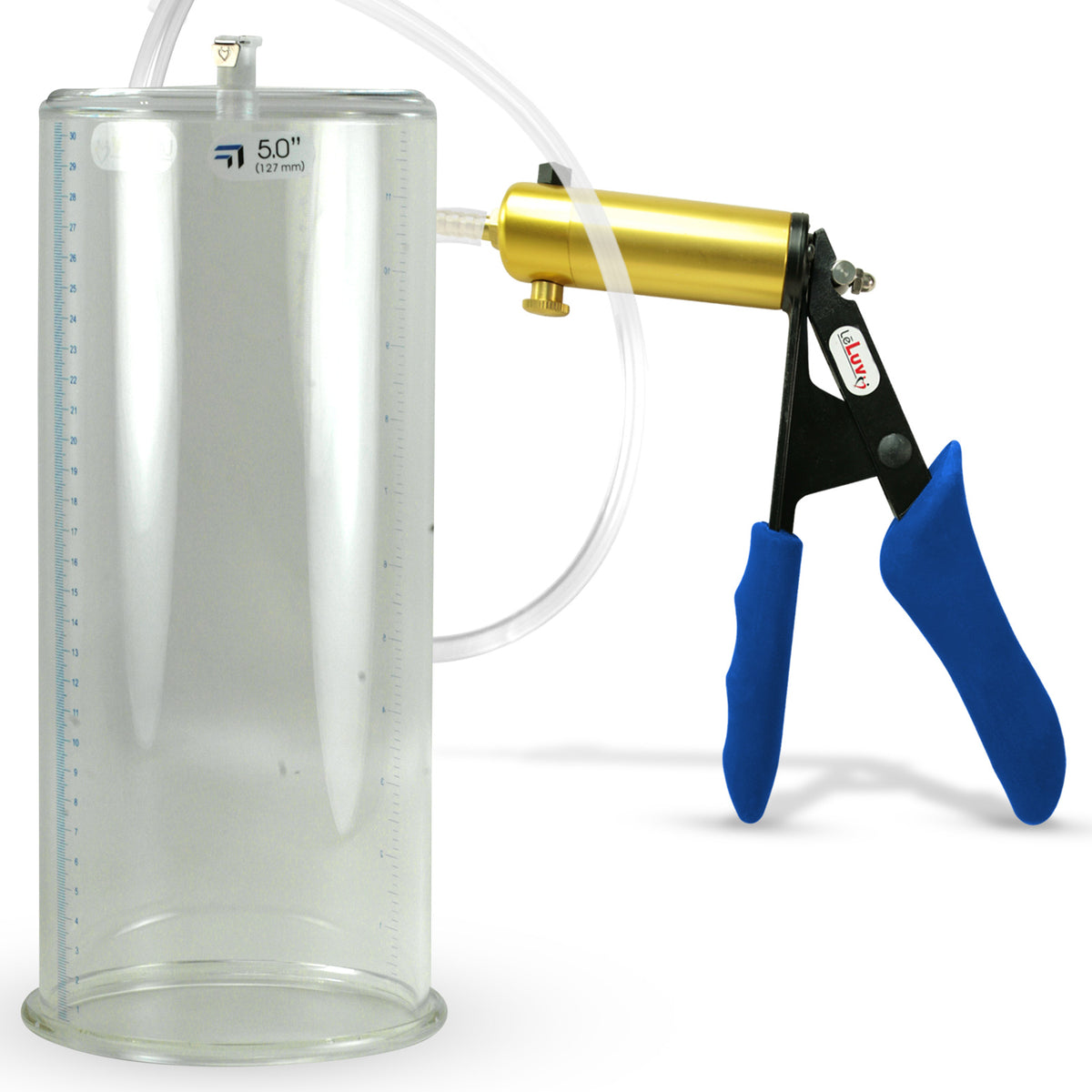 Ultima Brass Blue Silicone Grip, Clear Hose | Penis Pump | 12" x 5.00" Cylinder