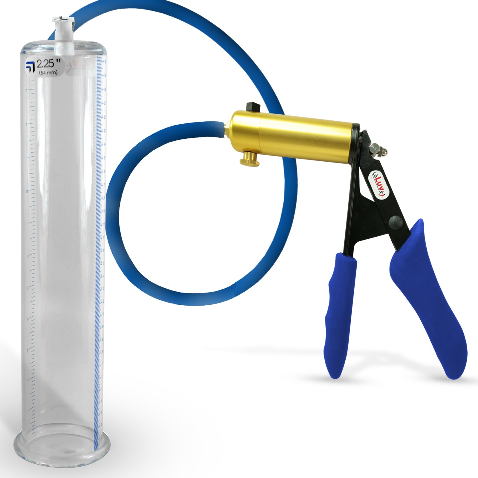 Ultima Brass Blue Silicone Grip, Silicone Hose | Penis Pump + 12" x 2.25" Cylinder