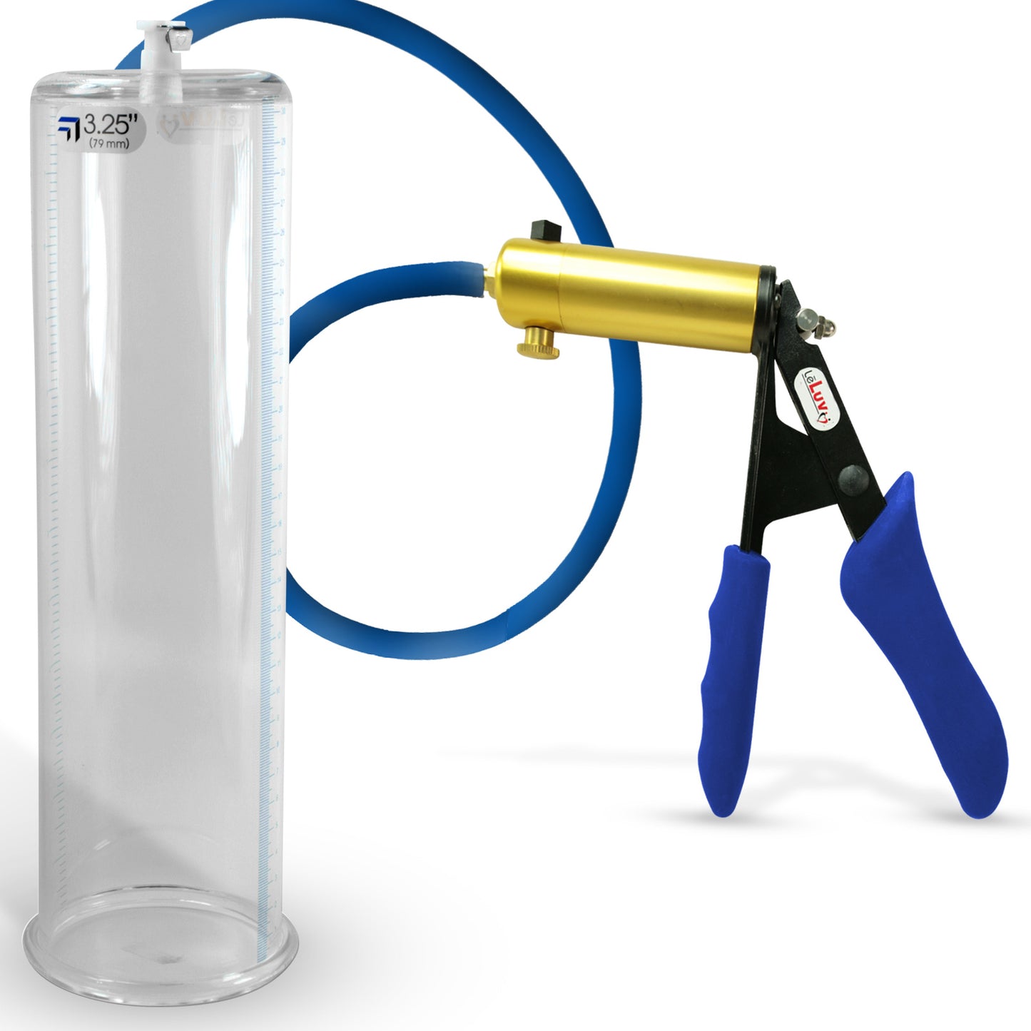Ultima Brass Blue Silicone Grip, Silicone Hose | Penis Pump + 12" x 3.25" Cylinder