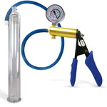 Ultima Brass Blue Silicone Grip, Silicone Hose | Penis Pump + Gauge | 12" x 1.35" Cylinder