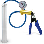 Ultima Brass Blue Silicone Grip, Silicone Hose | Penis Pump + Gauge | 12" x 1.50" Cylinder
