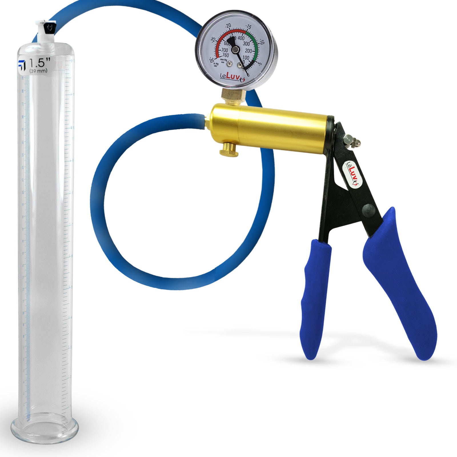 Ultima Brass Blue Silicone Grip, Silicone Hose | Penis Pump + Gauge | 12" x 1.50" Cylinder