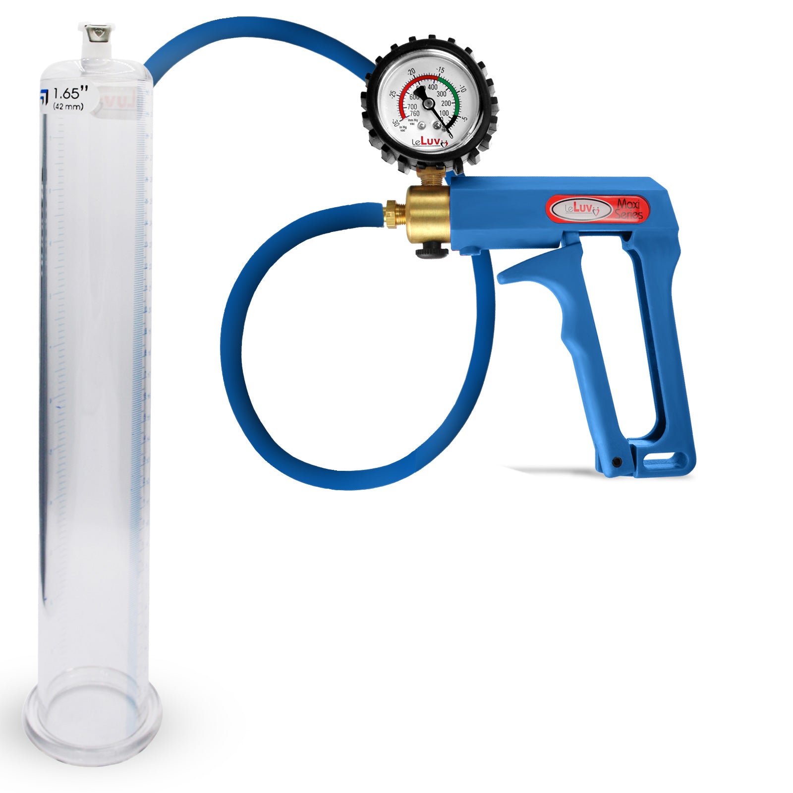 Ultima Brass Blue Silicone Grip, Silicone Hose | Penis Pump + Gauge | 12" x 1.65" Cylinder