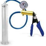Ultima Brass Blue Silicone Grip, Silicone Hose | Penis Pump + Gauge | 12" x 1.75" Cylinder