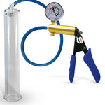 Ultima Brass Blue Silicone Grip, Silicone Hose | Penis Pump + Gauge | 12" x 2.00" Cylinder