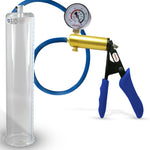 Ultima Brass Blue Silicone Grip, Silicone Hose | Penis Pump + Gauge | 12" x 2.50" Cylinder