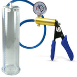 Ultima Brass Blue Silicone Grip, Silicone Hose | Penis Pump + Gauge | 12" x 3.00" Cylinder