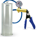 Ultima Brass Blue Silicone Grip, Silicone Hose | Penis Pump + Gauge | 12" x 4.10" Cylinder