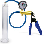 Ultima Brass Blue Silicone Grip, Silicone Hose | Penis Pump + Protected Gauge | 12" x 1.65" Cylinder
