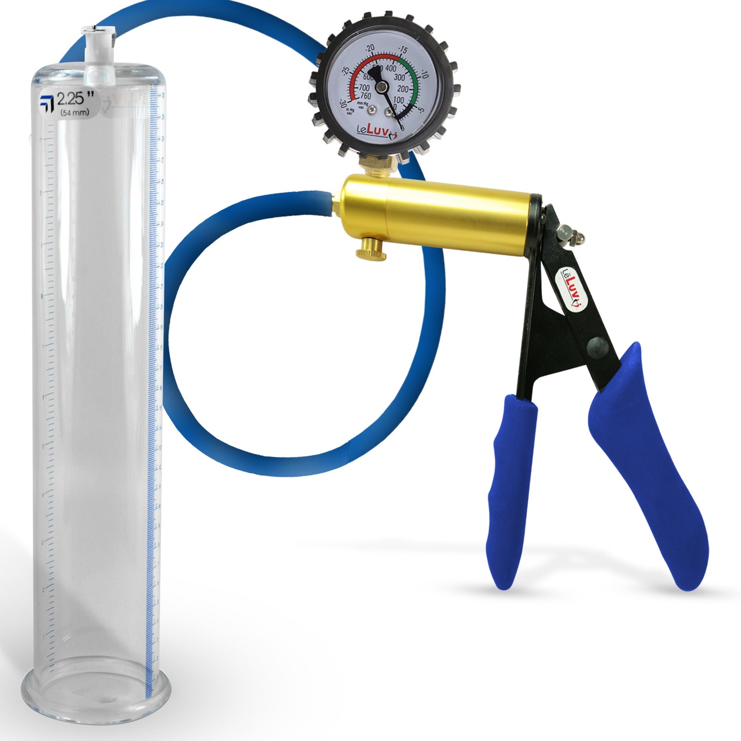Ultima Brass Blue Silicone Grip, Silicone Hose | Penis Pump + Protected Gauge | 12" x 2.25"