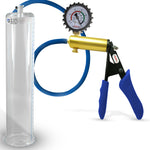 Ultima Brass Blue Silicone Grip, Silicone Hose | Penis Pump + Protected Gauge | 12" x 2.50"